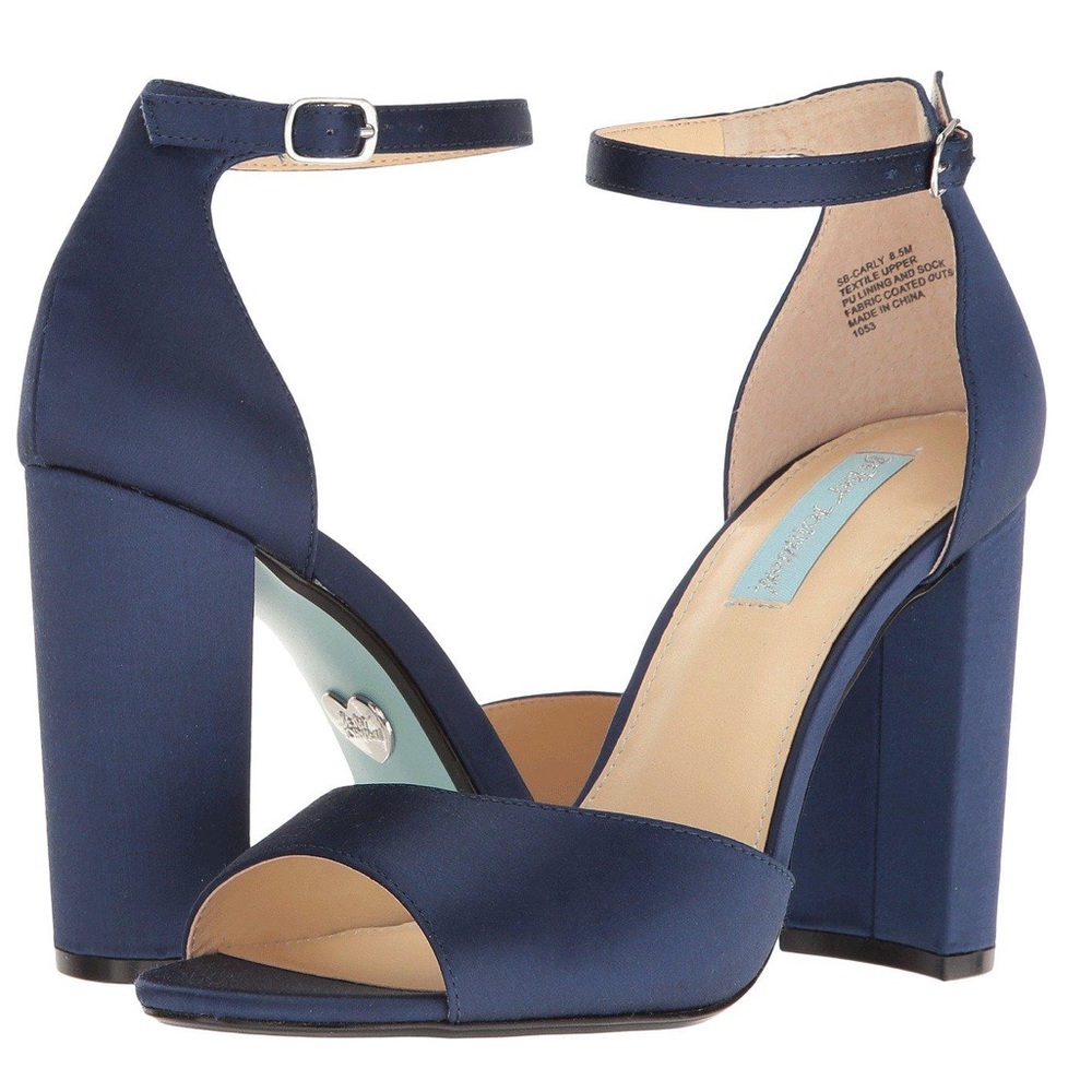 Navy Blue Satin Heels by Betsey Johnson, Size 9